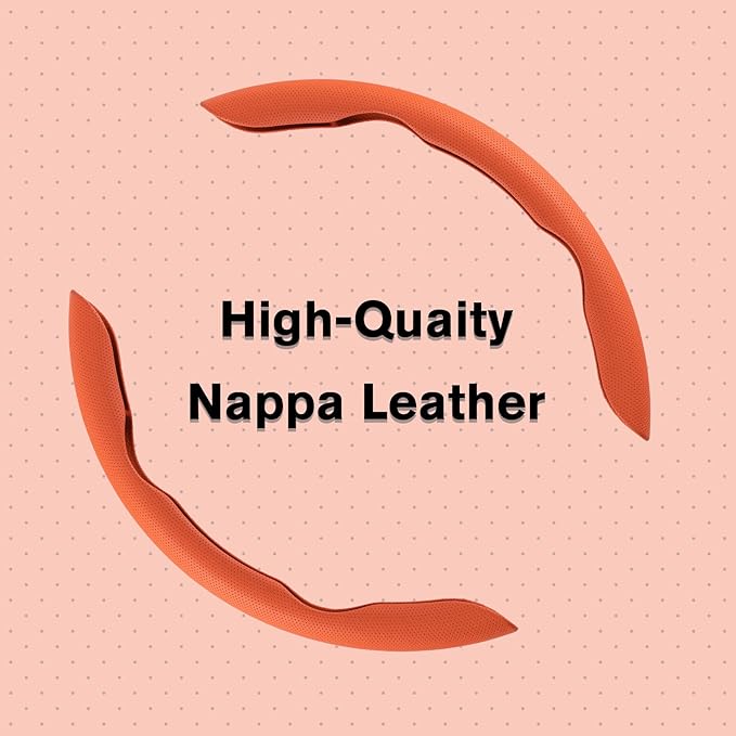 Amiss Nappa Leather Steering Wheel Cover, Segmented Steering Wheel Protector, 2PCS Universal 99% Car Wheel Cover Protector (Orange)