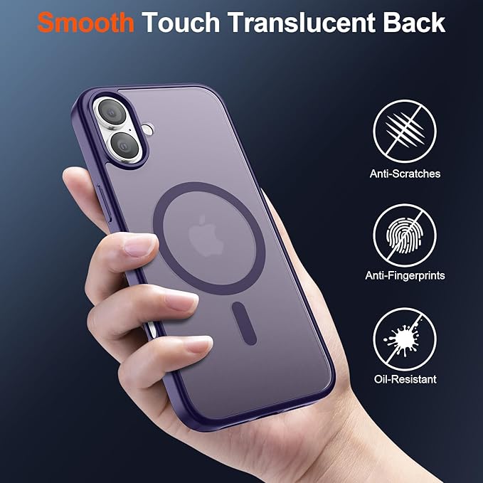 SUPFINE Magnetic for iPhone 17 Case (Compatible with MagSafe)(Military Grade Drop Protection) Translucent Matte Shockproof with Anti-Fingerprint Phone Cover,Dark Purple