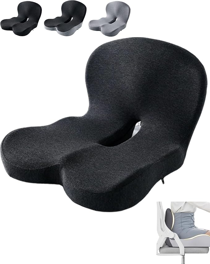 Orthopedic Cushion, Ergonomic Orthopedic Cushion for Tailbone Pain Relief, with Memory Foam, Car Seat Cushion with Waist Support, Non-Slip, Breathable, Washable Cover (Black)