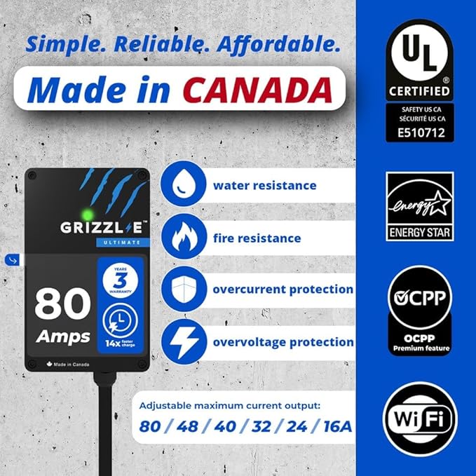 Grizzl-E 48A Ultimate Level 2 Fastest 48A Electric Vehicle (EV) Charger, UL Tested and Certified, Metal Case, Indoor/Outdoor Electric Car Fast Charging Station, Hardwired, Ultra Edition, J1772