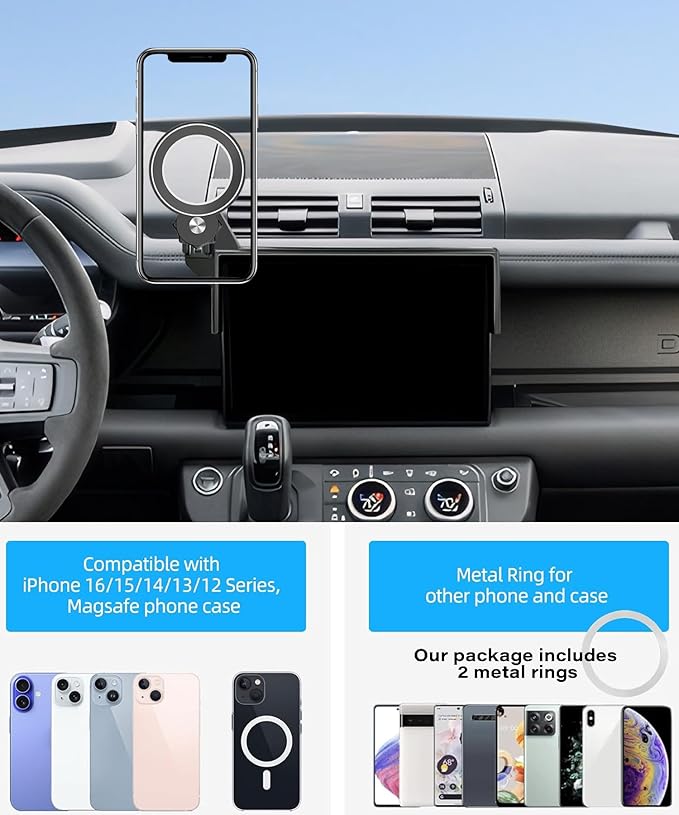 Car Phone Holder for Land Rover Defender 2022 2023 2024 2025 Accessories Apply to 11.4 Inch Touch Screen Fixed Clip Magnetic Cell Phone Mount Hands-Free 360 Degree Rotation