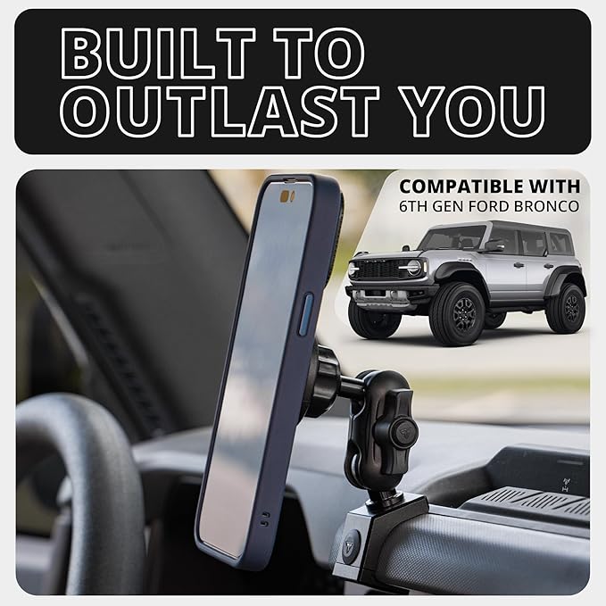 Tackform LINK Phone Mount with Top Dash Clip - Compatible with 2021-2025 Ford Bronco | Aluminum | Zero Slip, Anti-Scratch | Universal Magnetic Phone Holder | 2" Arm | Orange | (NOT MAGSAFE Compatible)