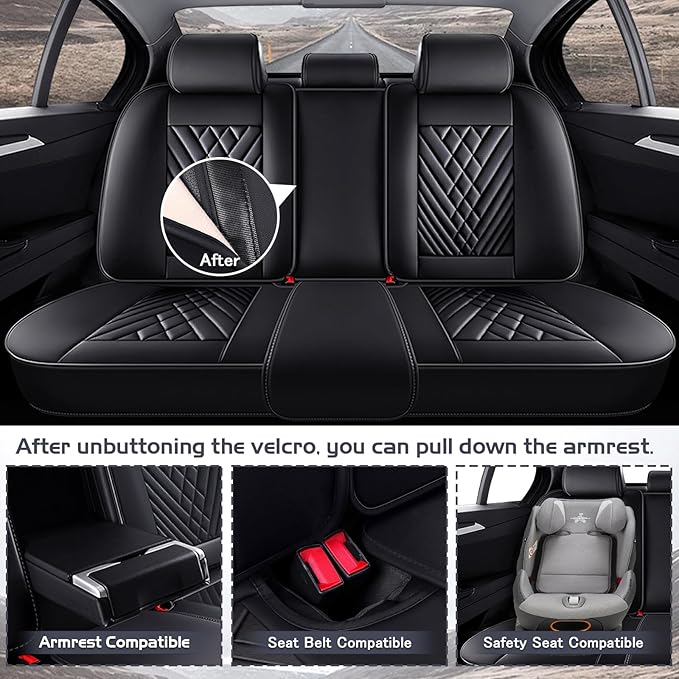 Truck Seat Covers for GMC Sierra 3500 2007-2026, Waterproof Premium Leather Full Coverage Car Seat Cover, Muscle Sport Style Auto Interior Seat Cover Sets (Full Set/Black)