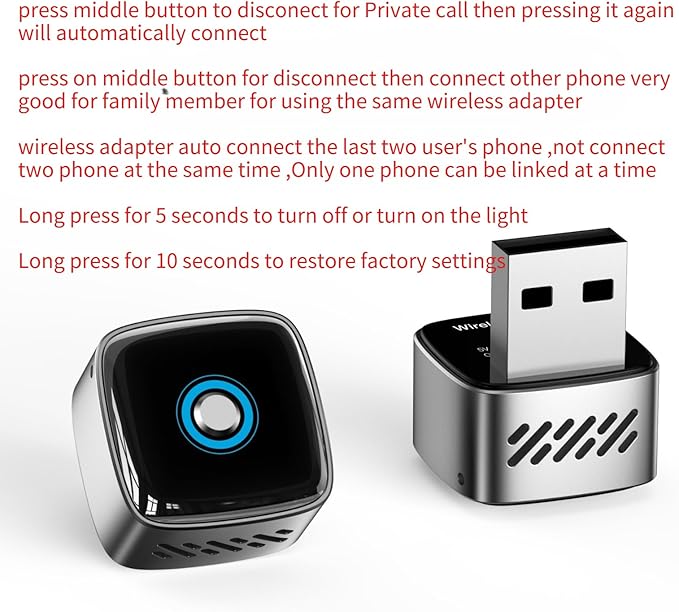 Car Play Wireless Adapter for Apple iPhone iOS 10+ & Cars from 2015+ Android 11+ Android Auto, Plug & Bluetooth Connect 2-in-1 Adapter Convert Wired to Wireless Dongle carplay (Metal Silver)