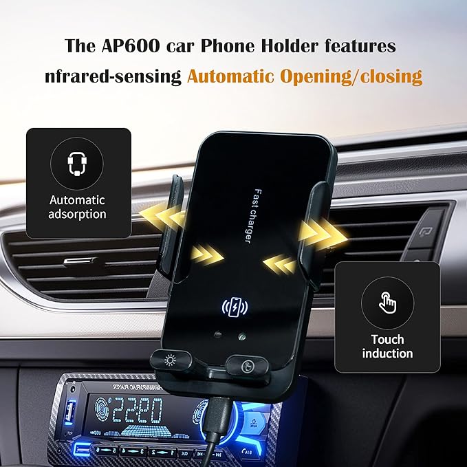 Car Mount Wireless Charger 15W Fast Charging Compatible with iPhone, Find My Supported MFi Certified Anti-Lost Air Vent Holder with Auto-Sensing & 360° Rotation