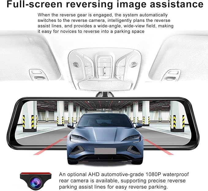 4K Dual Dash Cam for Cars, 9.66” Touchscreen Mirror Camera with WiFi, CarPlay, Suitable for All Models, Front 4K + Rear 1080P Recording, Night Vision, Parking Assist, 128G sd Card