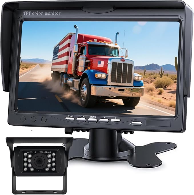 Backup Camera Monitor Kit,7" HD 1080P Monitor,IP69 Waterproof Rearview Reversing Rear View Camera for Truck Trailer Semi-Trailer Box Truck RV Pickup Truck,Easy Installation (Single Cam)