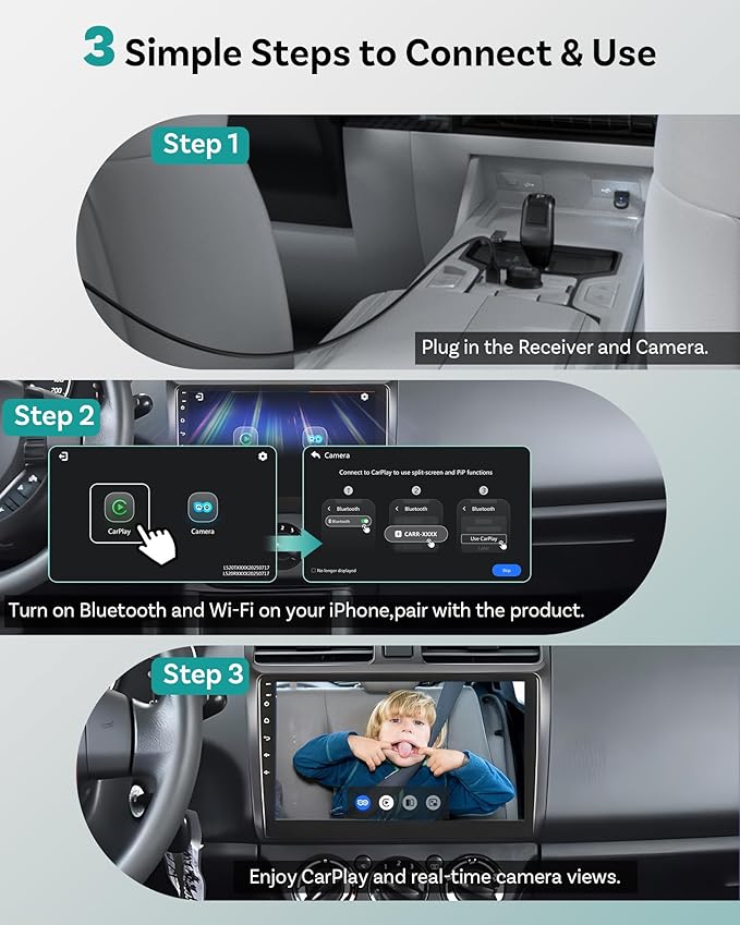OTTOCAST Cabin Care Car Adapter with Baby Car Camera, Wireless CarPlay Display on CarScreen 2026, Plug-and-Play 1080P HD Rear Seat Baby Monitor, Split Screen Navigation, for Parents & Pet Owners