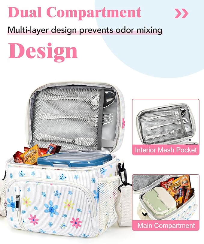 Insulated Lunch Bag for Men & Women, 9L Leakproof Lunch Box Soft Cooler Tote with 5 Pockets, 600D Oxford, EVA Lining, Adjustable Strap for Work, Picnic, Beach&Travel-Corduroy Colored Flowers