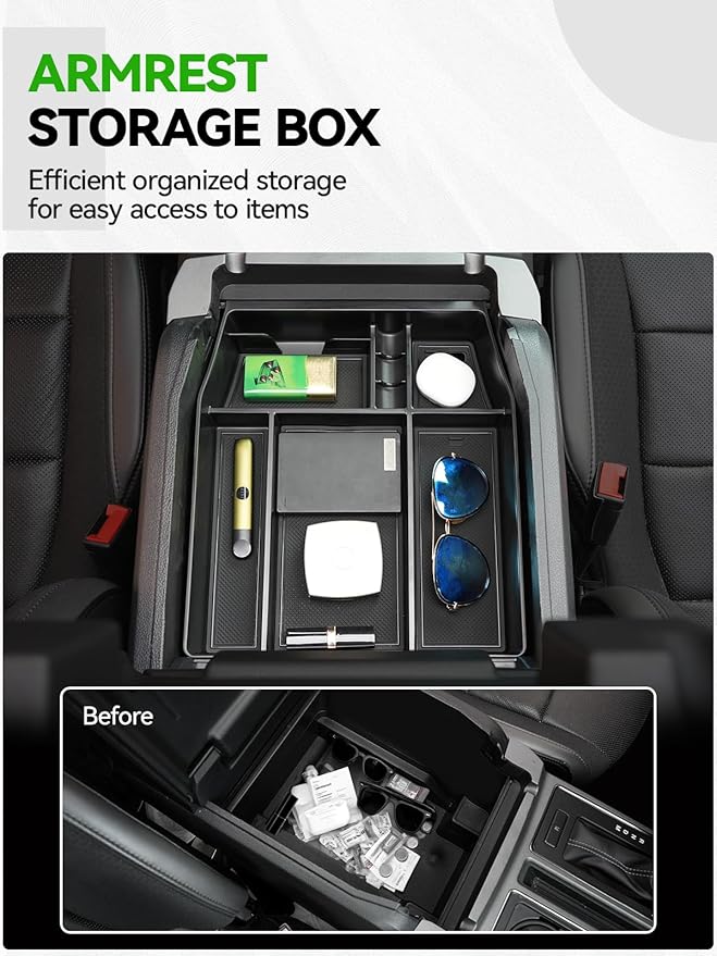 ELECFRESH 2PCS Center Console Organizer for 2023 2022 2021 Ford F150 Accessories, Armrest Storage Box and 16-Compartments Divider for Ford F150 (Not fit for 2024-2026)