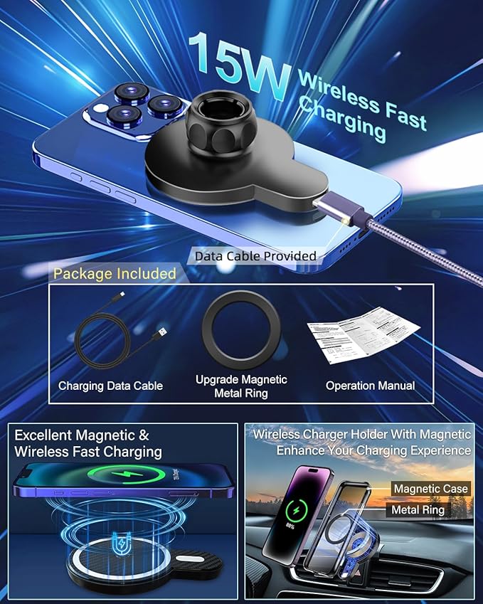 PZK Car Phone Mount for Chevrolet Equinox 2018 2019-2021 2022 2023 Accessories Chevy Car Phone Holder Magnetic 15W Fast Wireless Charger Air Vent 360° Rotation Hands Free Phone Automobile Cradles