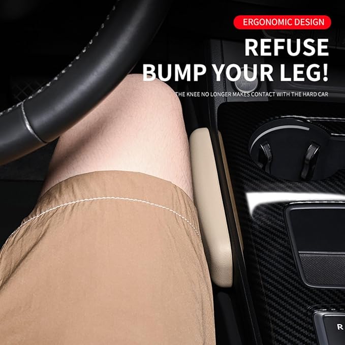 Car Armrest Cushion, Soft Leather Universal Knee Leg Elbow Pad, Center Console Thigh Support Pillow, Comfort Armrest for Car Interior Accessories(Beige)