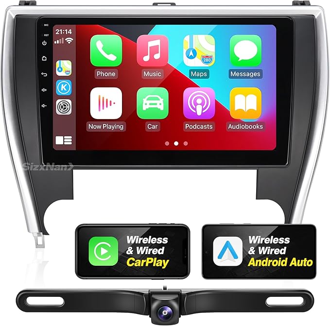 for Toyota Camry 2015 2016 2017 Radio Upgrade Android Touchscreen Compatible with Wireless Carplay Android Auto,Car Stereo Bluetooth Navigation GPS WiFi FM/AM Backup Camera 8-core Head Unit