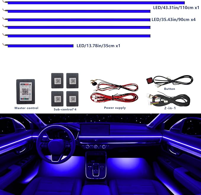 Acrylic Interior Car LED Strip Light WithWireless APP, for Toyota Camry XV70 2018, 2019, 2020, 2021, 2022, 2023, 2024 RGB 6 in 1 Wth 256 LEDsFiber Optic Ambient Lighting Kits