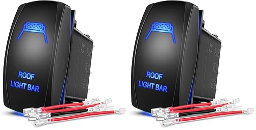 Nilight Roof Light Bar Rocker Switch Led Light Bar Switch 5Pin Laser On Off SPST switches 20A/12V 10A/24V Switch Blue with Jumper Wires Set for Cars Trucks RVs,2 Years Warranty (Pack of 2)