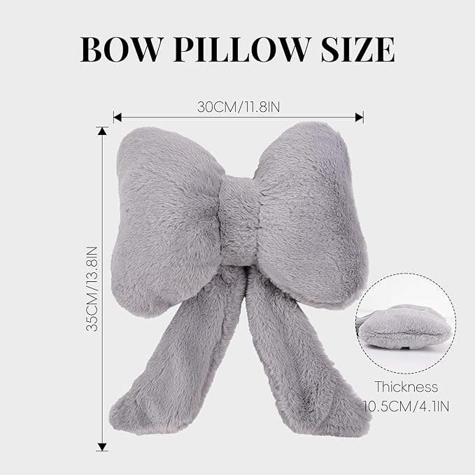 Bow Car Headrest Pillows Plush Car Neck Pillows for Travel Driving Office Chair Head Support Cushions, Also Cute Car Decor Accessories (2PCS Grey)