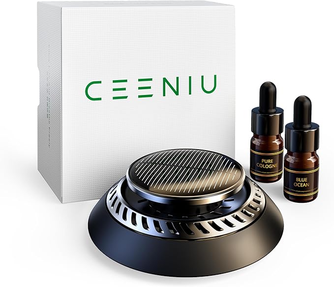 Ceeniu Car Air Fresheners, 2024 New Model, Solar-Powered, Aluminum Alloy, Fragrance DIY, 2 French Essential Oils, Premium Car Accessory, F21 Car fresheners, Car Diffusers for Essential Oils