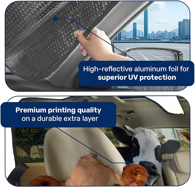 GENANY Cow Family Windshield Sun Shade for Car SUV Truck (64x32 Inches), Sun Shade Windshield, Shades for Front Windows, Protector Blocks UV, Spring Car Decor