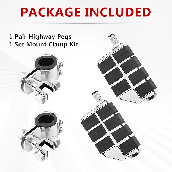Motorcycle Clamp-on Highway Pegs Universal Adjustable Engine Guard Foot Rests w/Mount Clamp Kit For Most Motorcycle Models with 25mm 32mm 34mm Crash Bar Tube Accessories(Chrome Style)