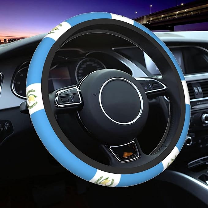 Universal Steering Wheel Cover for Women Men, Non-Slip Guatemala Guatemalans Flag Car Accessory, 14"-15" Fit for Cars, SUVs, Trucks (Guatemala)