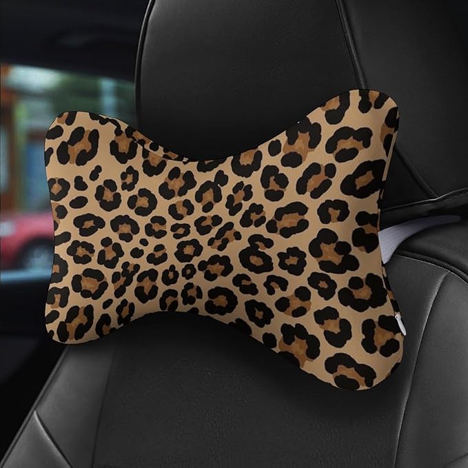 Car Neck Pillow 2 Pieces Travel Pillow Compatible with Wild Cheetah Leopard Print for Head Rest Neck Support Head Cushion Support for Car Seat Airplanes Sleeping