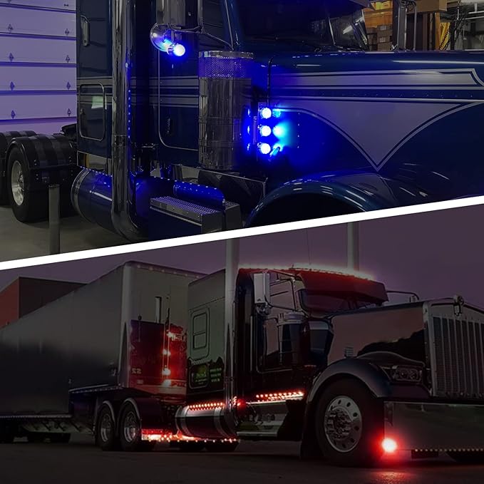 Partsam 1Pcs Dual Revolution 17LED Watermelon Light for Semi Truck, Red Stop Turn Signal Marker Lights to Blue Auxiliary Lights, Replacement for Freightliner Kenworth Peterbilt