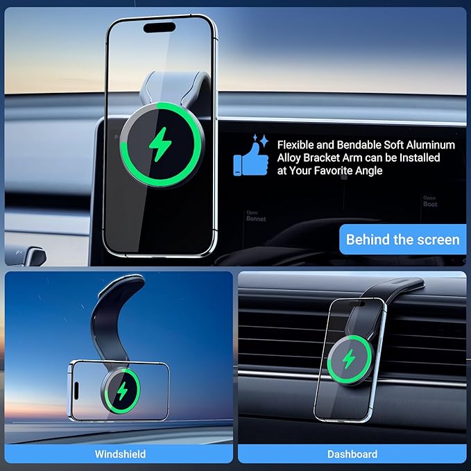 This Hill for 15W Magnetic Car Mount Charger, Aluminum Alloy Material can be Folded Repeatedly, Magnetic Wireless Fast Charging for Car Dashboard/Windshield, Suitable for iPhone 17 16 15 14 13 Series