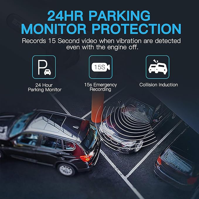 Dash Camera, 3 Channel Dash Cam Front and Rear, Full HD Dash Camera for Cars with 64G SD Card Car Dashboard Camera Recorder with 2'' IPS Screen 170°Wide Angle,WDR G-Sensor Parking Mode