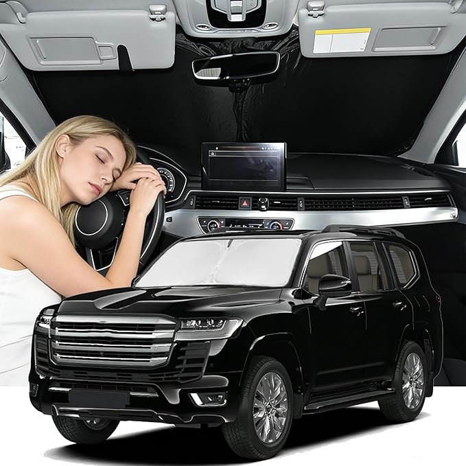 Windshield Sunshade for Toyota Land Cruiser 2008-2021 Sun Shade Car Windshield Accessories Upgrade 4 Layers Blocks UV Rays Custom Fit Land Cruiser 240T Car Window Shades Windshield Keep Cool