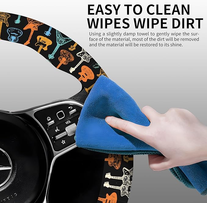 Elastic Car Steering Wheel Cover, Universal 15 inch Non-Slip Breathable Neoprene Steering Wheel Protector, Car Accessories for Women Men Fit Auto, Suvs, Truck Colorful Guitar Vibe