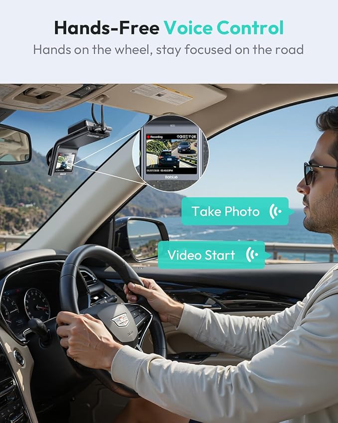 BOTSLAB 4K Dual Dash Cam Front and Rear [2026 Upgraded], STARVIS 2 Sensor, 64GB Card Included, Voice Control, 5GHz WiFi Dashcam Front and Rear Camera, Built in GPS, WDR Night Vision, 24H Parking Mode
