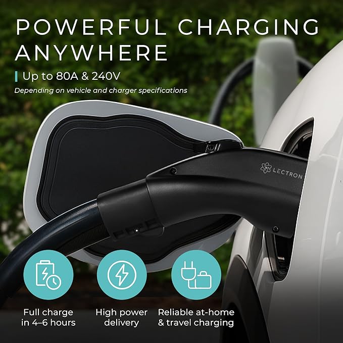 Lectron NACS to J1772 EV Charging Adapter - Compatible with Tesla Wall Connectors, Destination Chargers, & Mobile Connectors (80A, 240V) - for J1772 Electric Vehicles - UL 2252 Certified (Black)