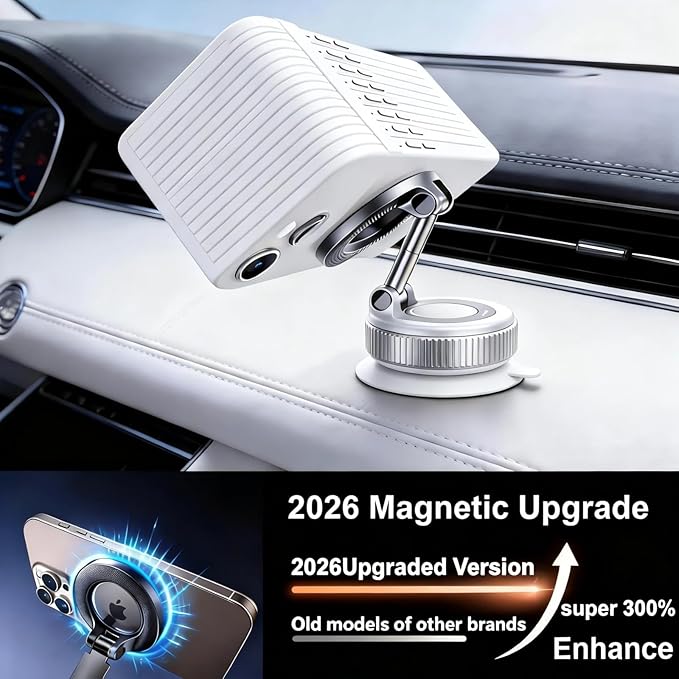 Car Phone Holder 2026 Upgraded, 360° Adjustable Magsafe Car Mount Holder[98 LBS Strongest Suction] Dashboard Windshield Vacuum Magnetic Phone Holder for Your Car fit iPhone & Android