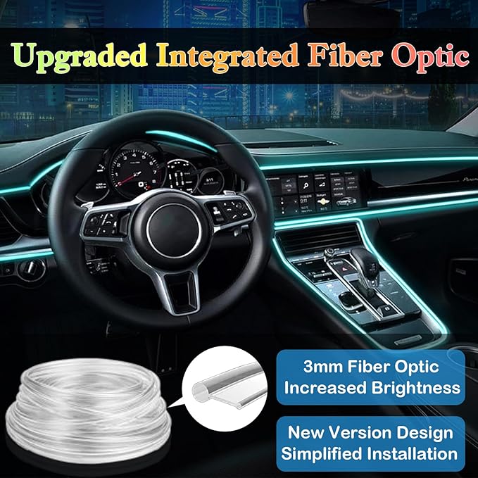 DEHERANE Interior Car LED Strip Lights, RGB 6 in 1 Ambient Lighting Kit with 315 inches Integrated Fiber Optic, 16 Million Colors Car Interior Lights with Wireless APP& Remote Control, Sync to Music