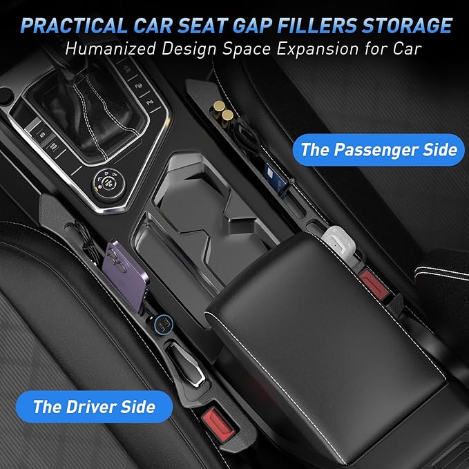 Car Seat Gap Filler 2Pack, Inserts Between Seats Console with Organizer Storage Upgraded Phone Holder Car Side Seat Gap Fillers Cars Front Seats Fill Plug Car Essentials for Vehicle SUV Truck (Black)