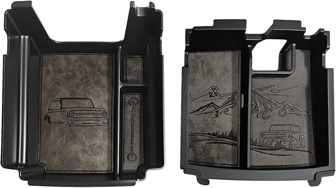 TripleAliners Center Console Organizer Compatible with 2025 2026 Ford Bronco(Not for 2-Door& Manual &Bronco Sport) Accessories Console Storage Box Armrest Tray | Two Layers with Leather Trim (Gray)