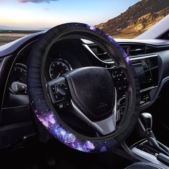 AFPANQZ Purple Butterfly Car Steering Wheel Covers Sweat Anti-Slip Soft Grip Universal 14-15 inch Stretch-on Fabric Steering Wheel Protector Fits Sedans SUV Vans Trucks Red