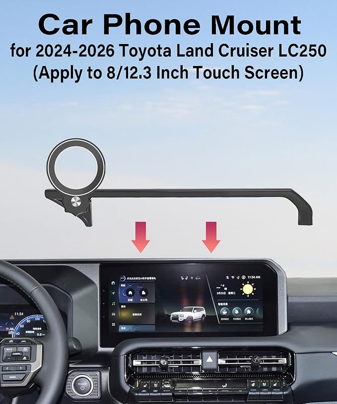 Car Phone Holder for 2024 2025 2026 Toyota Land Cruiser LC250 Accessories Apply to 8/12.3 Inch Touch Screen Fixed Clip Magnetic Cell Phone Mount Hands-Free 360 Degree Rotation