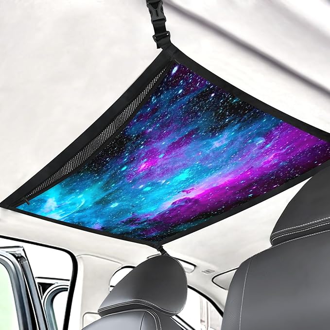 Galaxy Car Storage Mesh Organizer Ceiling Cargo Net Double-Layer Adjustable Zipper Truck SUVs Travel Road Trip Essentials etc. Interior Organizer