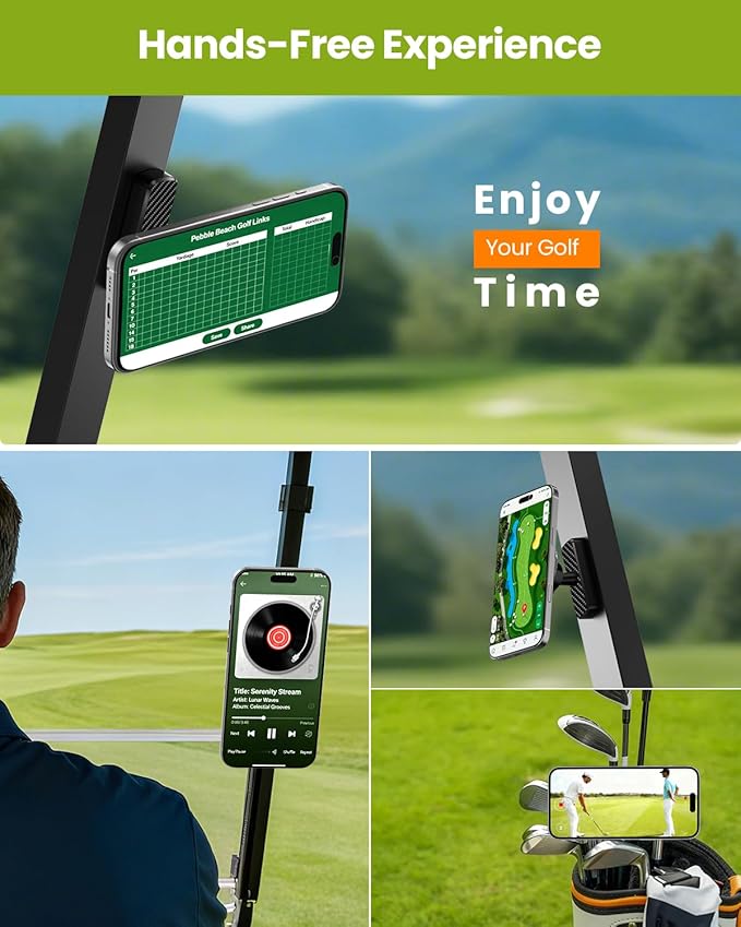 Black Magnetic Golf Cart Phone Holder, Golf Accessories Gifts for Men Dad Husband Unique, Birthday Golf Gifts for Men Him Boyfriend, 360° Rotation Phone Mount for Golf Cart, Golfers Must Haves Gadgets