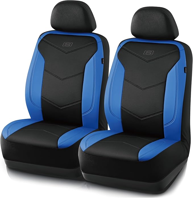 Skechers Memory Foam Seat Covers,Leather Car Seat Covers, Ultimate Comfort & Support Front Seat Covers Airbag Compatible, Automotive Universal Fit Most for SUVs, Vans, Sedans, Cars, Trucks,Blue