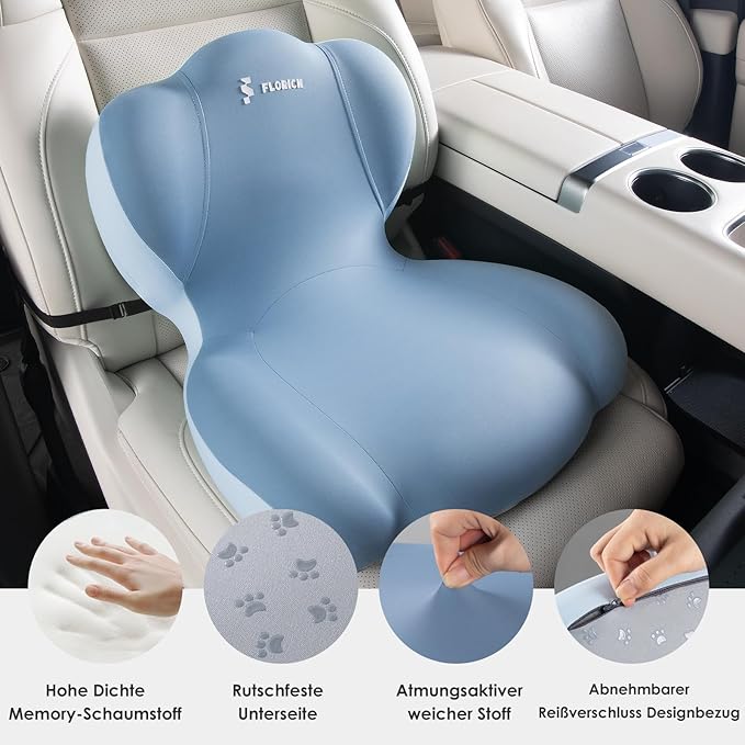 FLORICH Memory Foam Truck Seat Cushion,Car Seat Cushion and Lumbar Support Pillow for Office Chair, Ergonomic Back Support & Sciatica Relief for Long Drives(Blue)