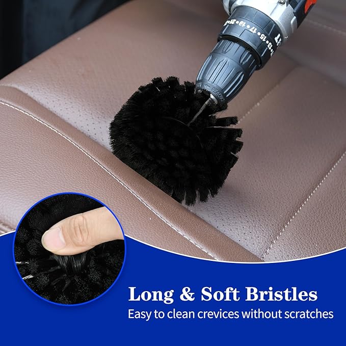 Soft Bristle Leather Brush for Drill, for Leather, Car Interior, Car Wheel, Upholstery, Furniture, Carpet