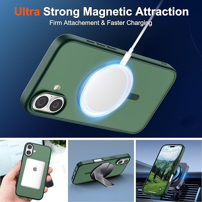 SUPFINE Magnetic for iPhone 17 Case (Compatible with MagSafe)(Military Grade Drop Protection) Translucent Matte Shockproof with Anti-Fingerprint Phone Cover 2025,Forest Green