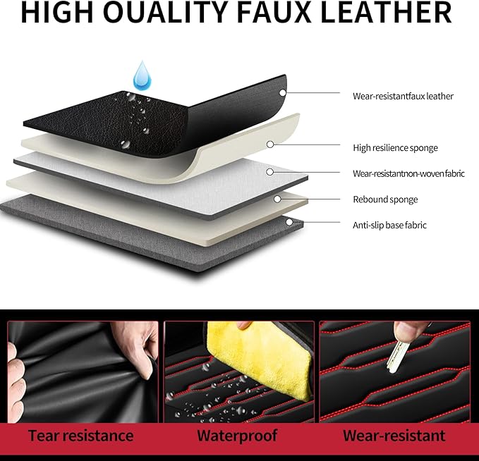 Fit Fj Cruiser Car Seat Covers for Toyota Fj Cruiser 2007-2013 2014 - Upgraded Premium Waterproof & Breathable Leather,Airbag Compatible, All-Weather Seat Cushion Protector (2 Front/Black+Red)