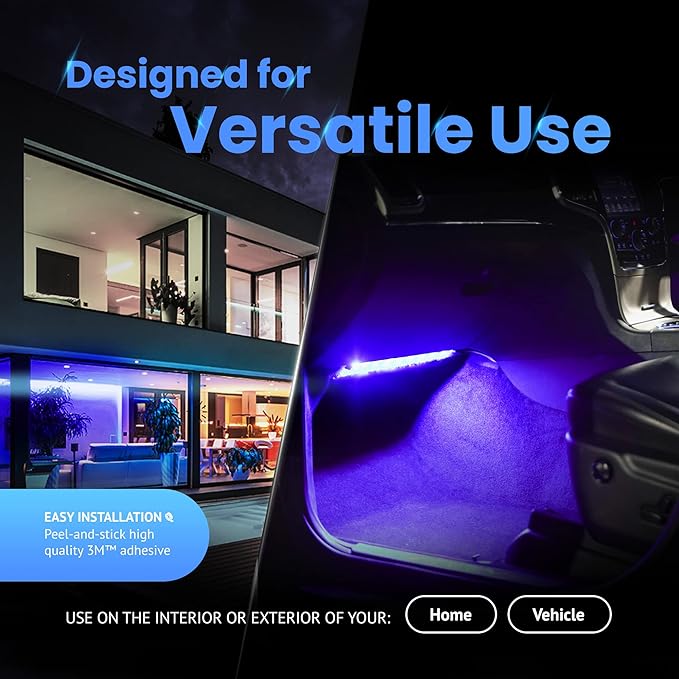 Alpena MAX LED Light Strip Starter Kit – EZ-Link Modular 12V Plug-and-Play Lighting for Cars & Trucks, Interior/Exterior Stick-On Light Strips, 2×12” Weatherproof Strips, Purple