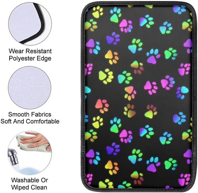 Dreaweet Colorful Dog Paw Print Center Console Cover Cute Armrest Cover for Car Soft Comfortable Arm Rest Cover Pad for Truck SUV Car Center Console Cover Replacement