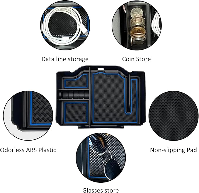 JOJOMARK Center Console Organizer fits for Dodge RAM 2025 2024 2023 2022 2021 2020 2019 1500 2500 3500 Accessories Interior Storage Box Armrest Storage Tray(Blue)