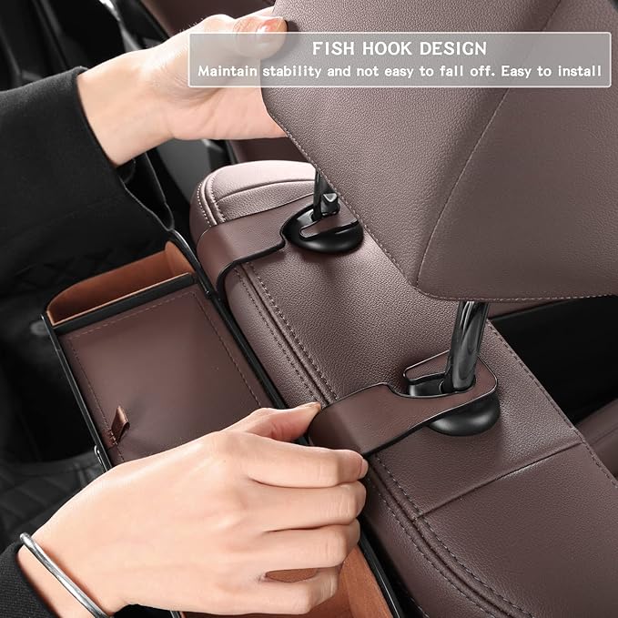 HOLDCY Car Back Seat Organizer with 2 Drink Cup Holder - Tissue Box and Storage Box Hook - Multi-functional Storage - Great for Kids and Travel (Brown)