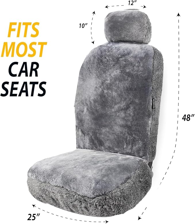 ZONETECH Sheepskin Seat Covers Fuzzy Car Seat Covers Grey Australian Merino Wool Fluffy Fur Auto Accessories All Season Protection for Your Seats Universal Fits Most Car SUV Airbag Compatible 4-Pack